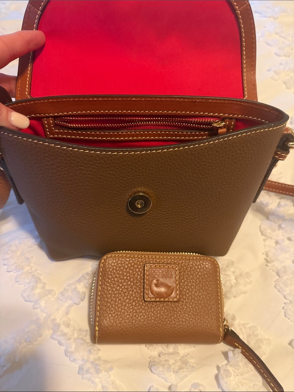 Dooney & Bourke Tan/Brown Pebbled Leather Crossbody with Credit Card Wallet - Picture 3 of 16